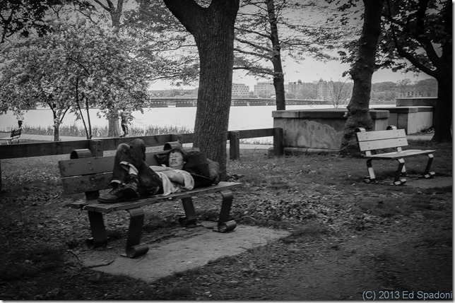 man, bench, park, sleeping, homeless